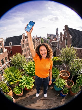 Smartphone op minimalistisch bureau bij het raam met uitzicht